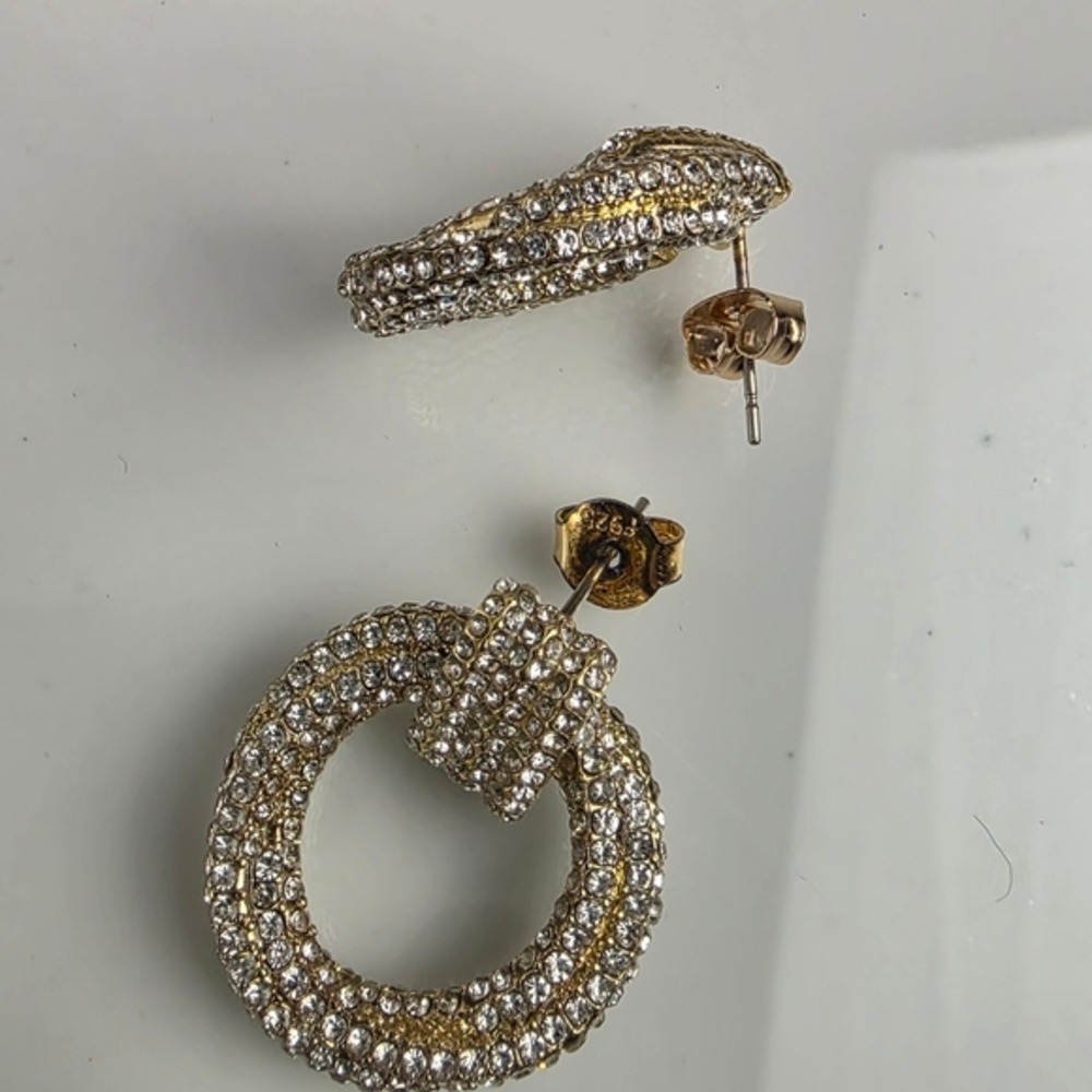 Gold Crystal Door Knob Hoop Earrings Pierced - Picture 6 of 11